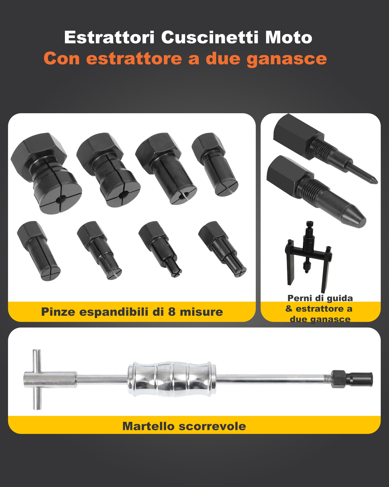 Aggiornamento Estrattore Cuscinetti Interni Bici con Martello di Scorrimento & Estrattore a Due Ganasce Foro Cieco Estrattori Cuscinetti con 8PCS Pinze Espandibili（8-32mm ）