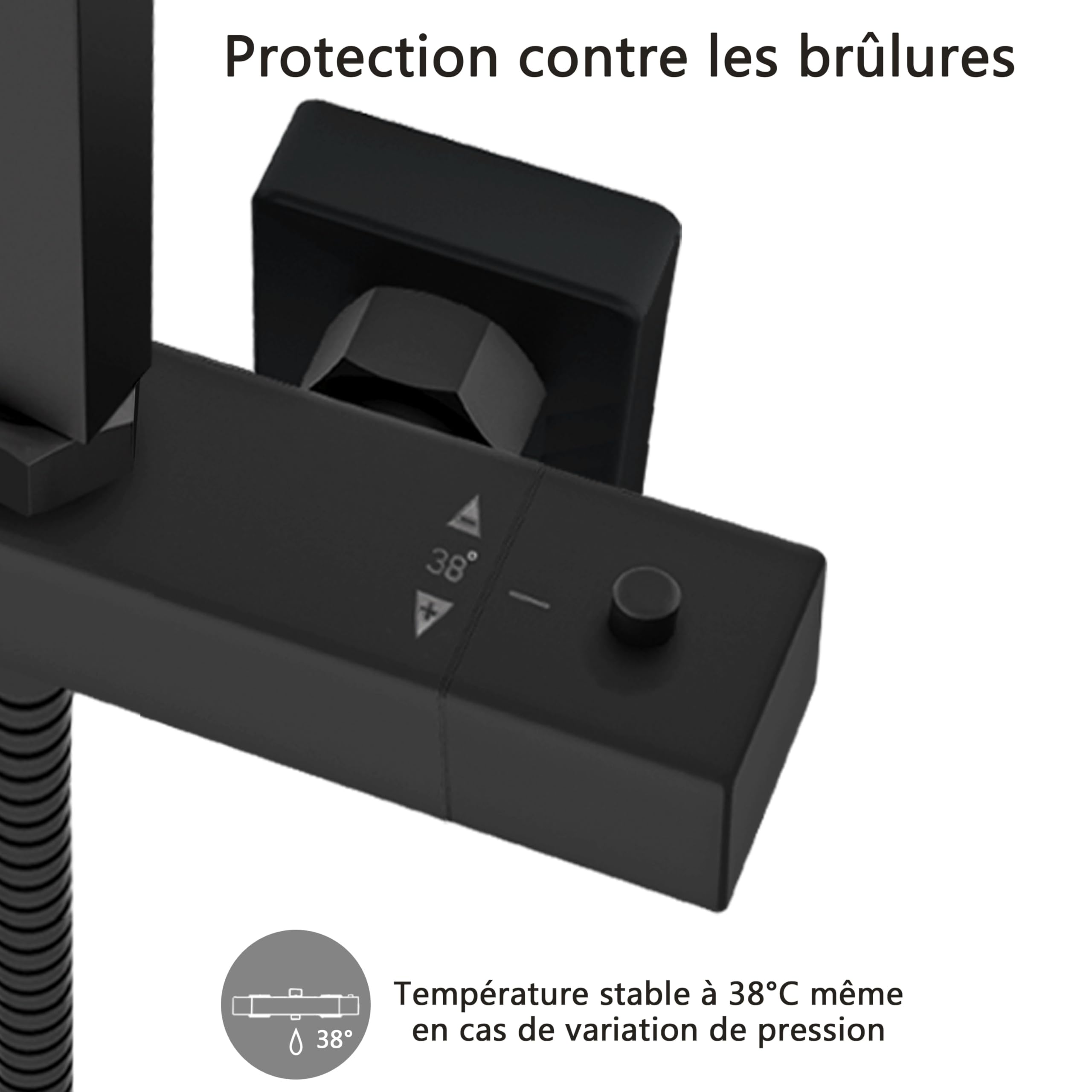 AICA Ensemble de Colonne de Douche Thermostatique pour Salle de Bain, avec pommeau de douche 30x30 cm,Robinet de Douche Thermostatique, Laiton, Chromé, Hauteur Réglable 725 mm-1175 mm (Carré 2)