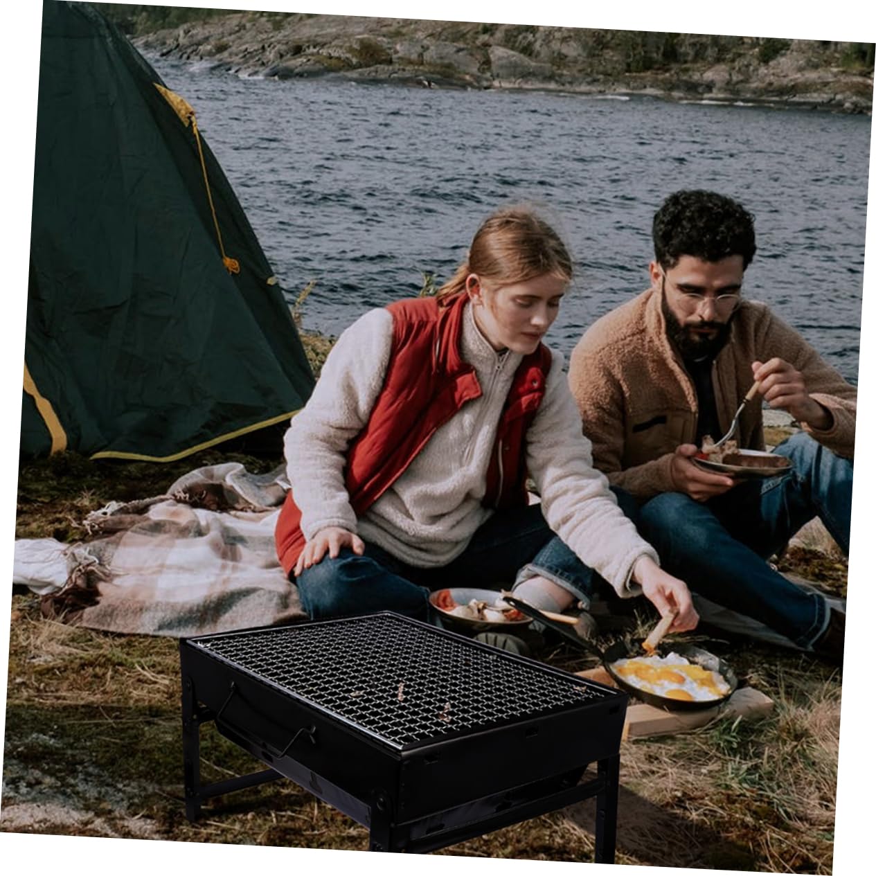1 Szt. Przenośny Grill Ogrodowy Mini Grill Na Węgiel Drzewny Grill Kempingowy Stalowy Materiał Zapewniający Długotrwałe Użytkowanie