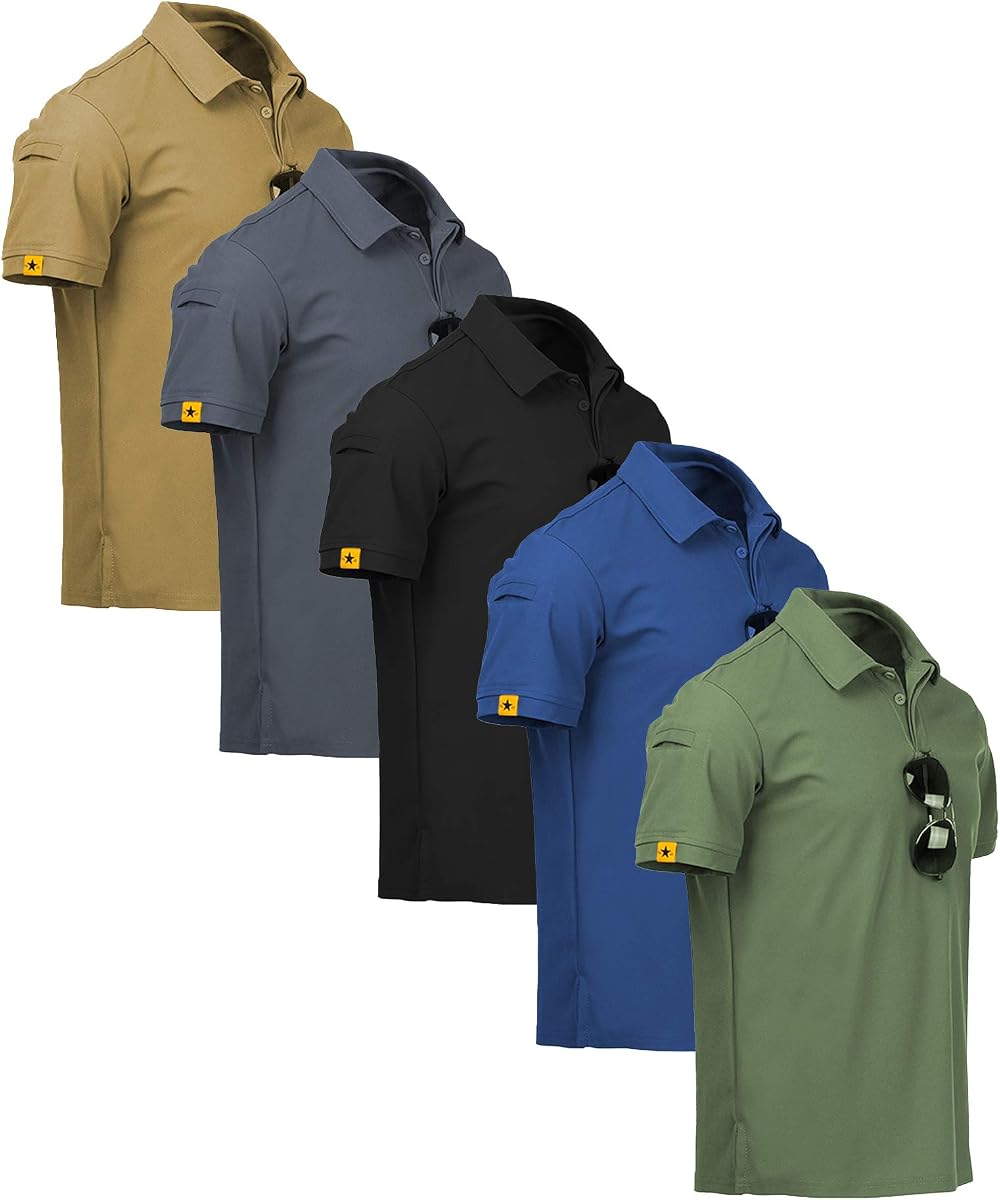 Pack de 5 polos para hombre de manga corta que absorben la humedad