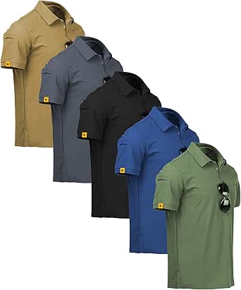 ZITY 5 Pack Men's Polo Shirt Short Sleeve Sports Golf Tennis T-Shirt Moisture-Wicking Summer Shirts