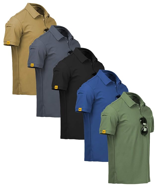 ZITY 5 Pack Mens Polo Shirt Short Sleeve Sports Golf Tennis T-Shirt Moisture-Wicking Summer Shirts