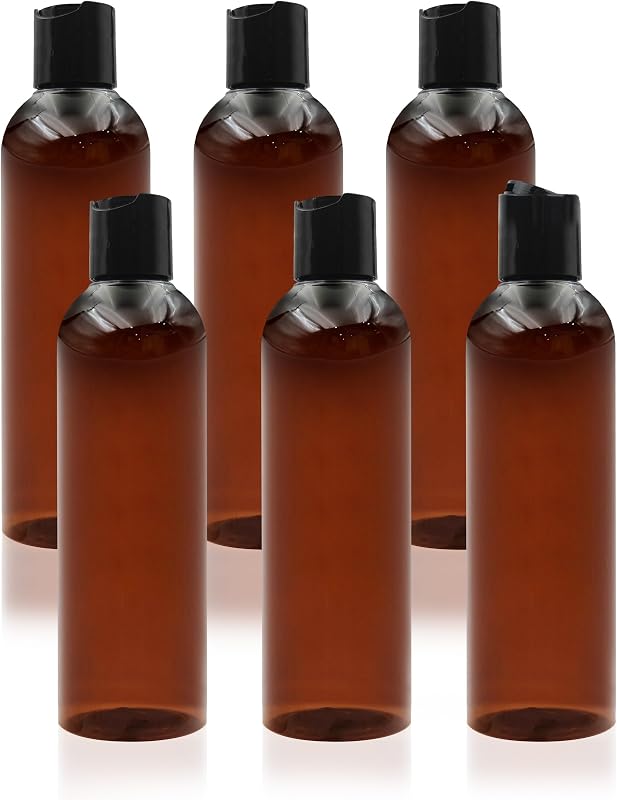 Frascos plásticos ZLEVEAYN de 240 mL com tampa disc-top, âmbar, pacote com 6