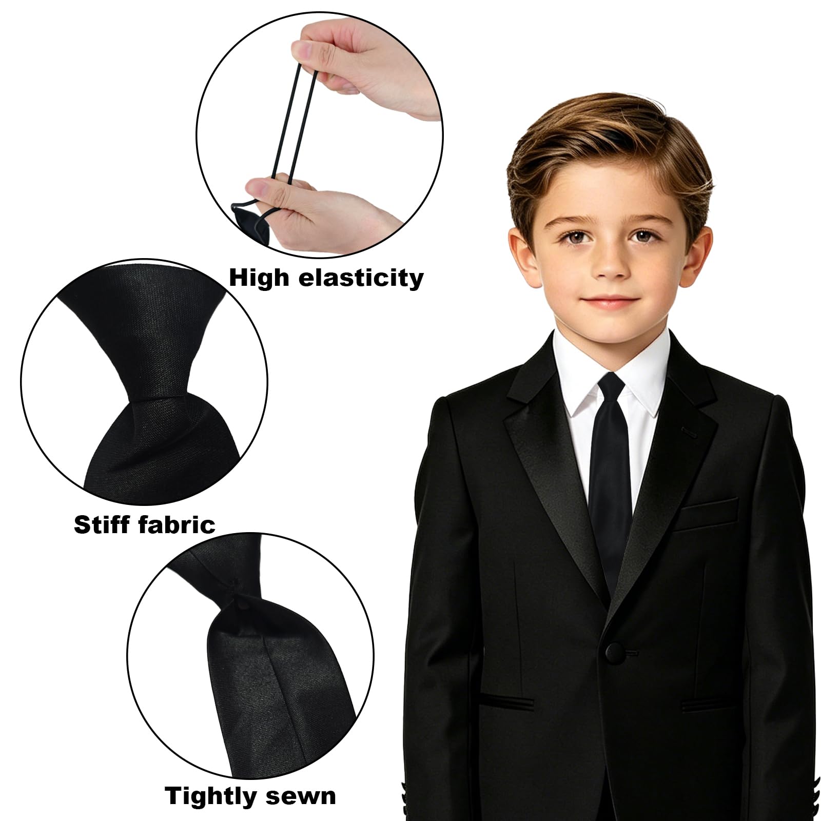 4 Piezas Corbata Negra Niño Ajustable Pajarita Niño, Suave Elástico Corbatas para Niños Niñas Fácil de Poner, Preanudado Cumpleaños Ceremonia Festiva Escolar