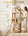 Modern Cat Tree Tower for Indoor Cats, Luxury Climbing Tower with Plush Lounge, Kitty Condos, Hammock & Scratching Posts, Classic cat Furniture | Engineered Wood & Plush | 61"Modern Cat Tower | 20 lbs Per Platform | Anti-Tip Base | Sisal Posts | Wash