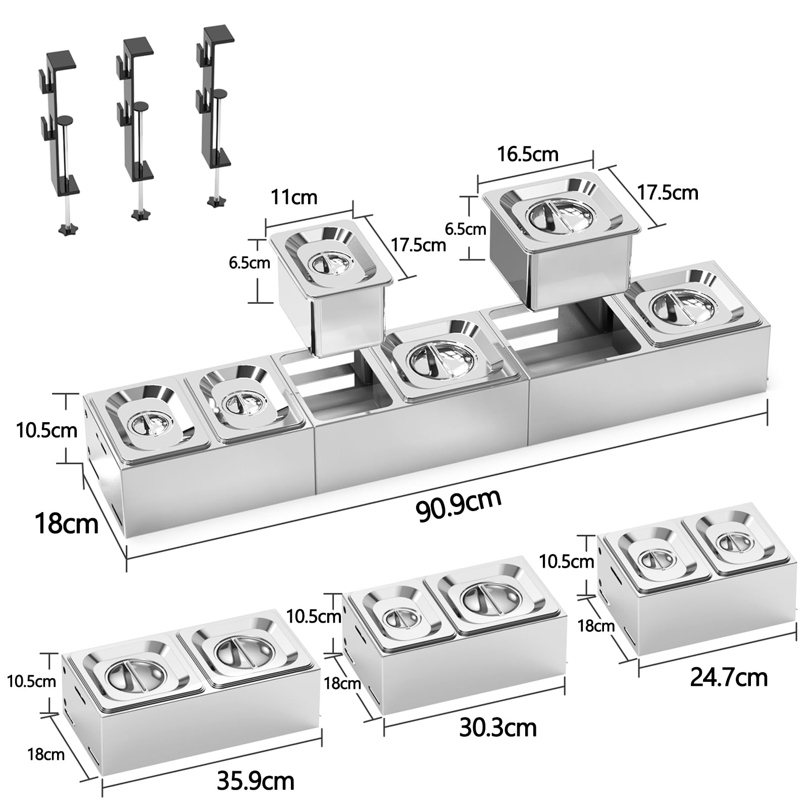 Denmay Contenitori per ingredienti di pizza, contenitori in acciaio inossidabile con coperchio, contenitori per contorni per barbecue e cucina, accessori per pizza in acciaio inossidabile, set da 6