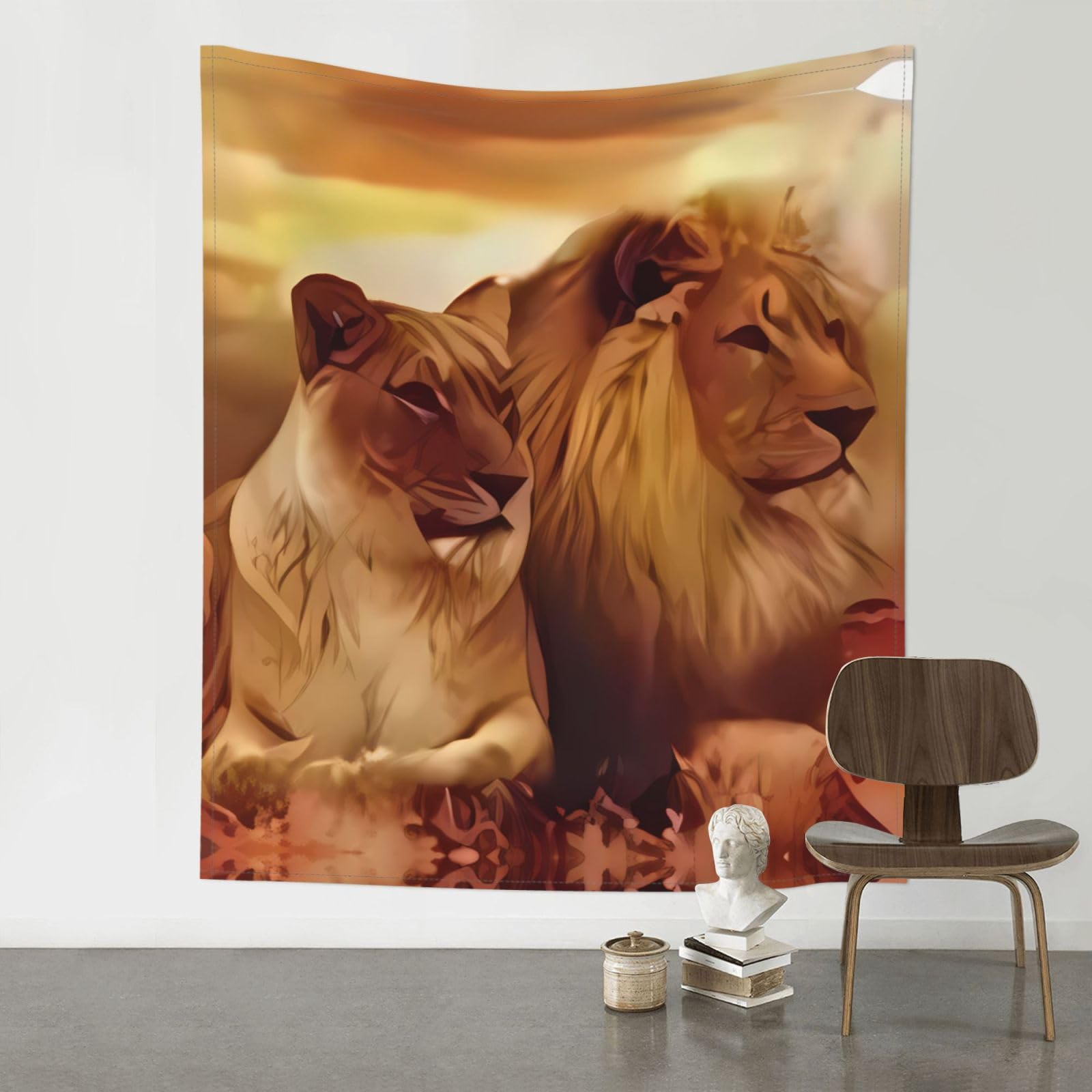 HJFCZH African Lion Prints Wall Tapestry 60x51in – Artistic Home Decor Throw Blanket for Bedroom, Dorm, Beach & Picnic
