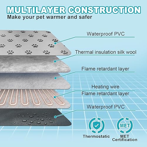 Miniatura 3 de Almohadilla térmica grande para perros de 34 x 21 pulgadas, almohadillas térmicas eléctricas para mascotas, alfombrillas térmicas para cama de perro