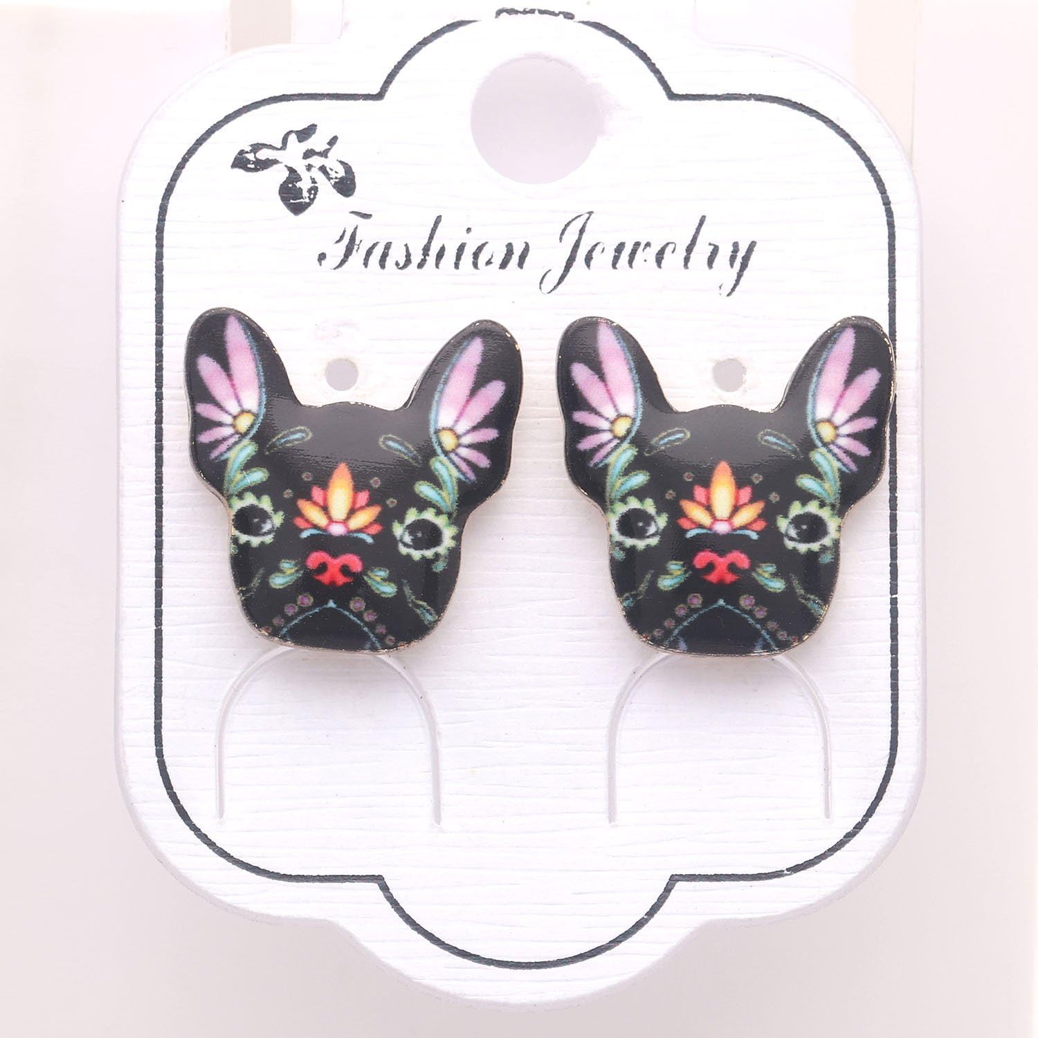 French Bulldog Boston Terrier Earrings for Women by Ginger Lyne Gold Plated Colorful Enamel Studs for Frenchie Mom