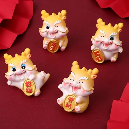 Miniatura 2 de BESPORTBLE 4 figuras de dragón de año nuevo chino 2024, estatua dorada del dragón del zodiaco chino 2024 año del dragón colección de decoraciones de