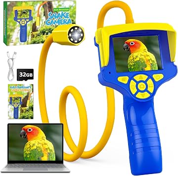 Borescope Snake Camera with Light & 32G SD Card for Kids Age 4-12, Educational Nature Science Toys Gifts for 4 5 6 7 8 9 10 Year Old Boys Girls, Rotatable Screen, Hiking Camping Toy for Boy