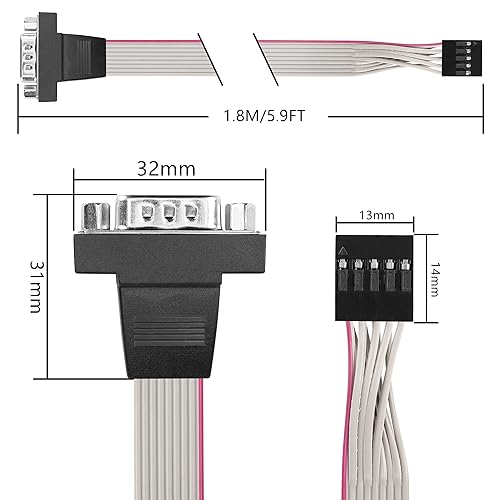 Miniatura 7 de PNGKNYOCN Cable serie DB9 a 10 pines IDC, paquete de 2 cables serie RS232 macho a 10 pines (2 x 5) IDC placa base panel Moun cable plano de cinta