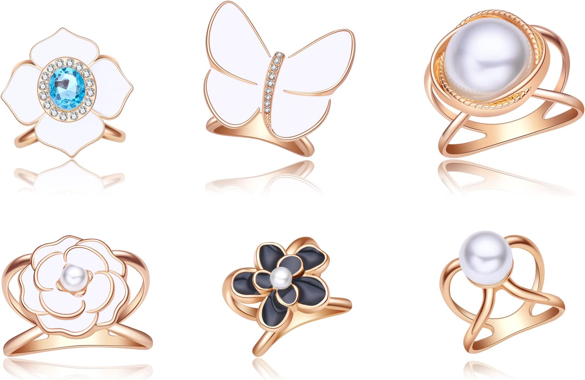 PlikinPlikin 6PCS Pearl Butterfly Camellia Scarf Ring Buckles for Women Camellia Scarf Buckles