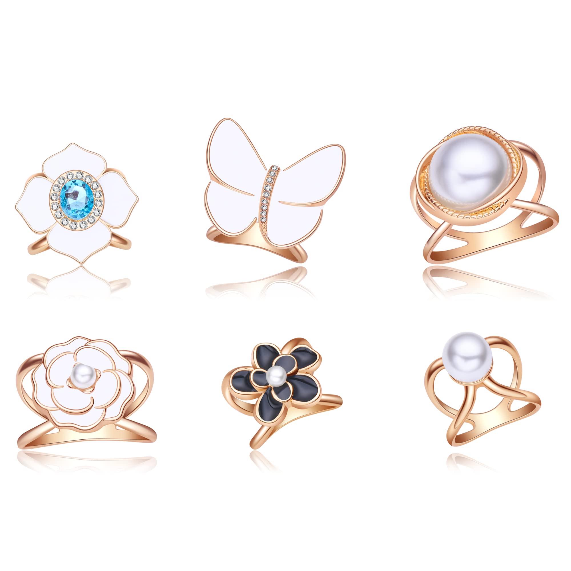 PlikinPlikin 6PCS Pearl Butterfly Camellia Scarf Ring Buckles for Women Camellia Scarf Buckles