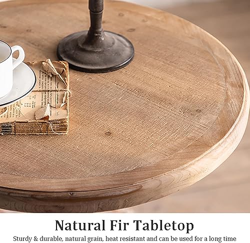 Miniatura 3 de Topjia Mesa auxiliar rústica de granja, mesa auxiliar redonda de madera, mesa auxiliar con pedestal de campo francés, mesa de centro pequeña vintage