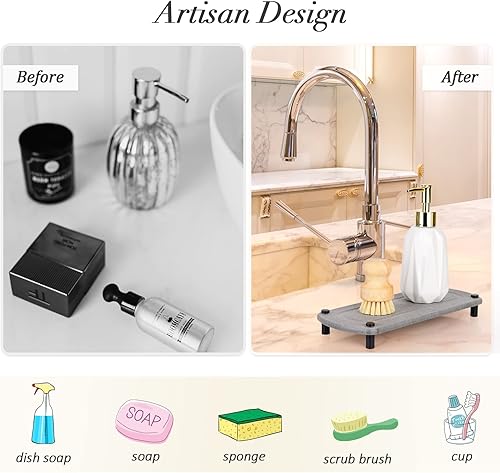 Miniatura 5 de Organizador de fregadero de cocina de secado instantáneo para fregadero de cocina, soporte de pedestal de diatomeas con protección de pies de acero