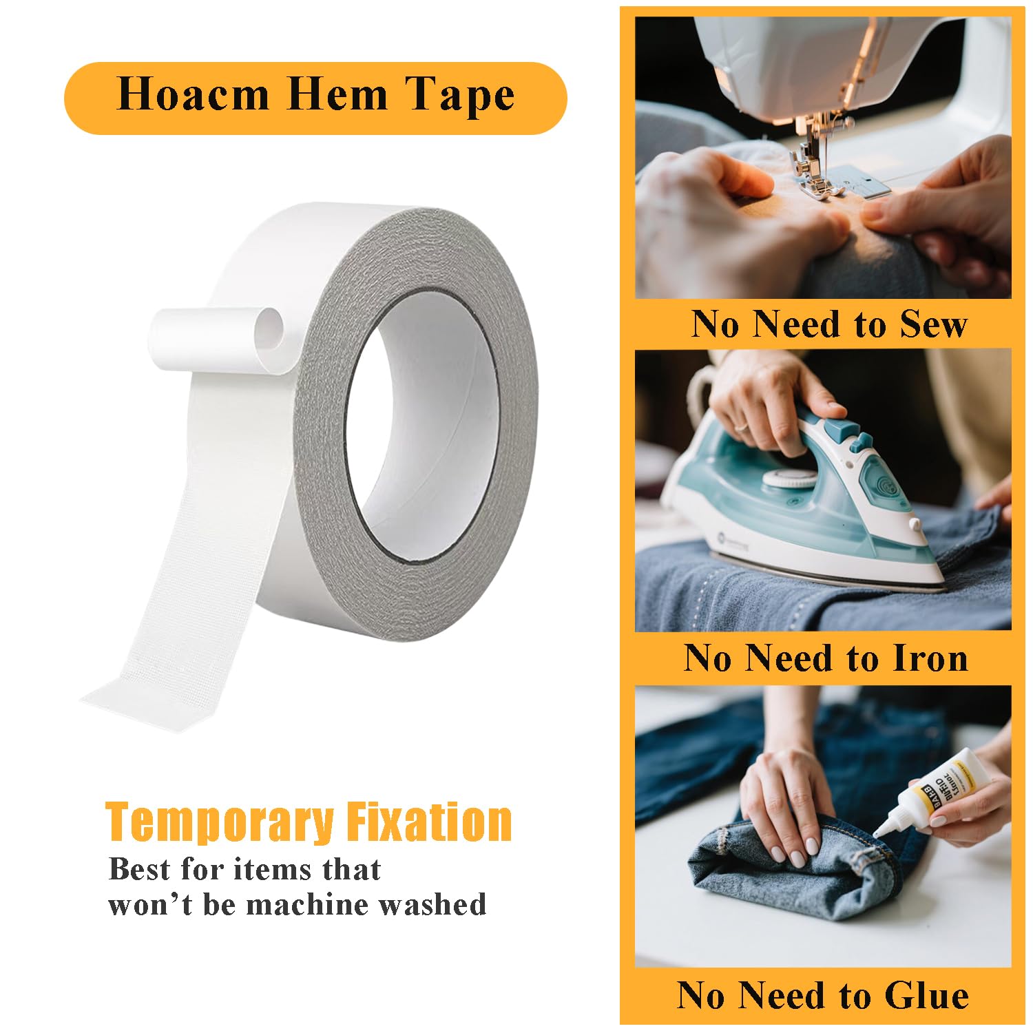 Hem Tape for Pants, 1In X 40FT, Double Sided Fabric Tape | No Sew No Iron, For Pants, Curtains, Dress, Jeans, Clothing, Rug, Carpet, Arts, Stitch Witchery Hemming Tape,Heavy Duty