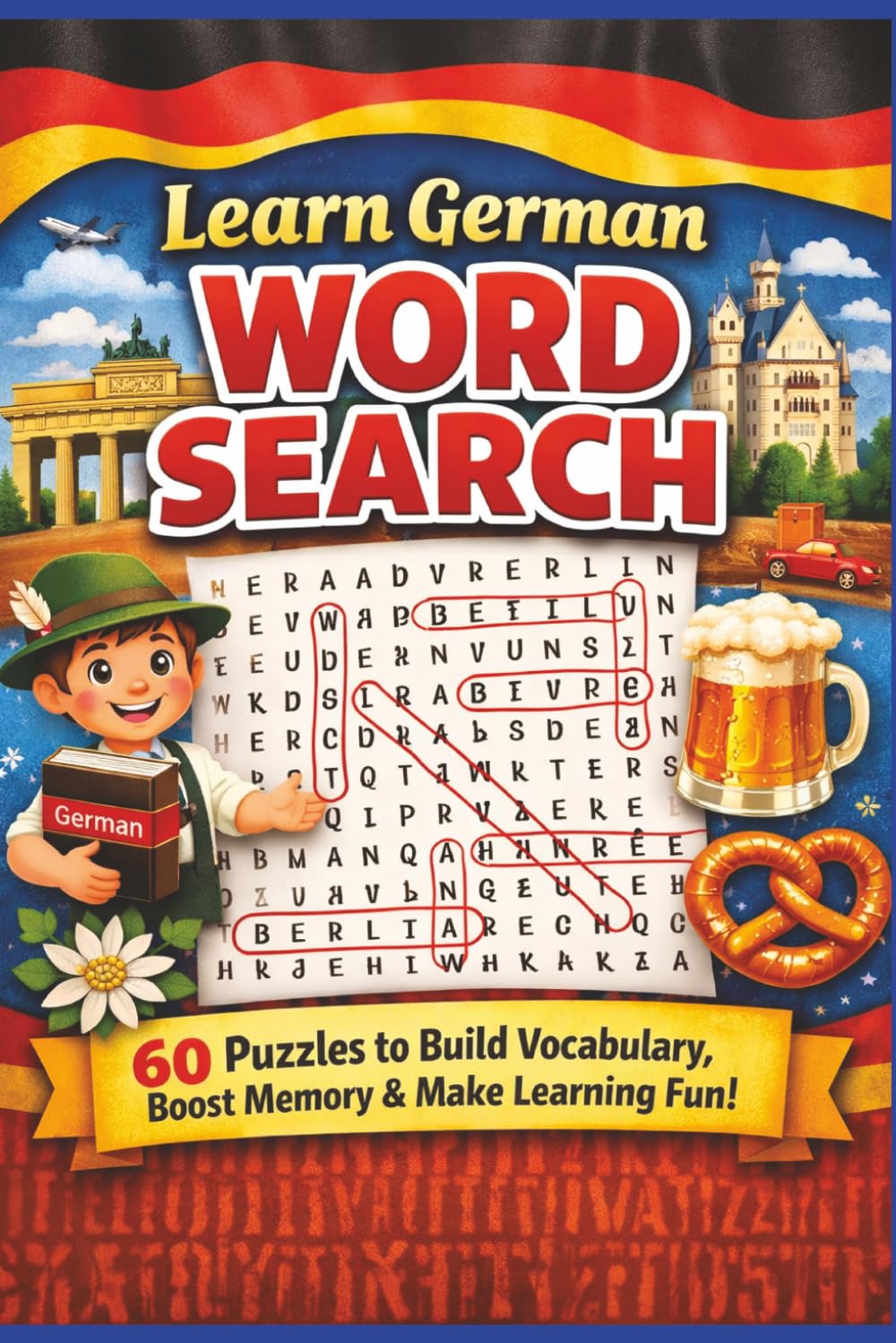 LEARN GERMAN WORD SEARCH: 60 Puzzles to Practice Vocabulary, Boost Memory & Strengthen Language Skills (Learn Languages Word Search)
