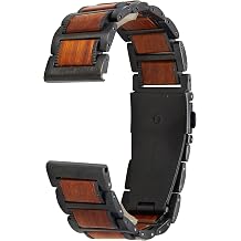 EUTOUR Wooden Watch Strap Adjustable Steel Link Bracelet for Men Women 20mm