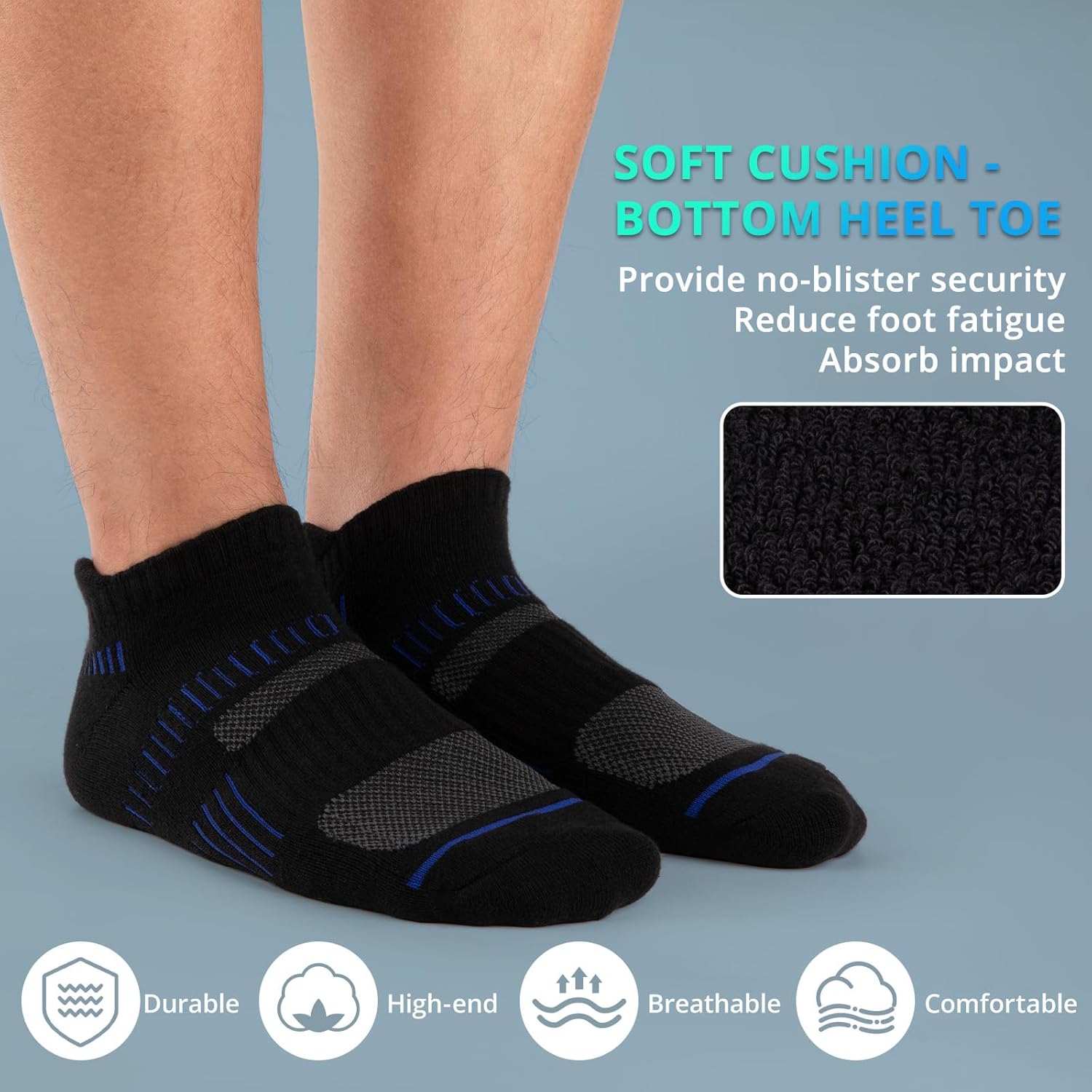 Cooplus Mens Cotton Athletic Ankle Socks Performance Cushioned Breathable Low Cut Tab Sock with Arch Support (6 Pairs) - Image 2