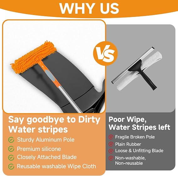 67 Squeegee Window Cleaner 2 in 1 Rotatable Window Cleaning Tool Kit with Extension Pole, Window Washing Equipment with Bendable Head for Indoor & Outdoor High Windows and Car Glass