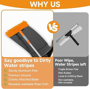 67 Squeegee Window Cleaner 2 in 1 Rotatable Window Cleaning Tool Kit with Extension Pole, Window Washing Equipment with Bendable Head for Indoor & Outdoor High Windows and Car Glass