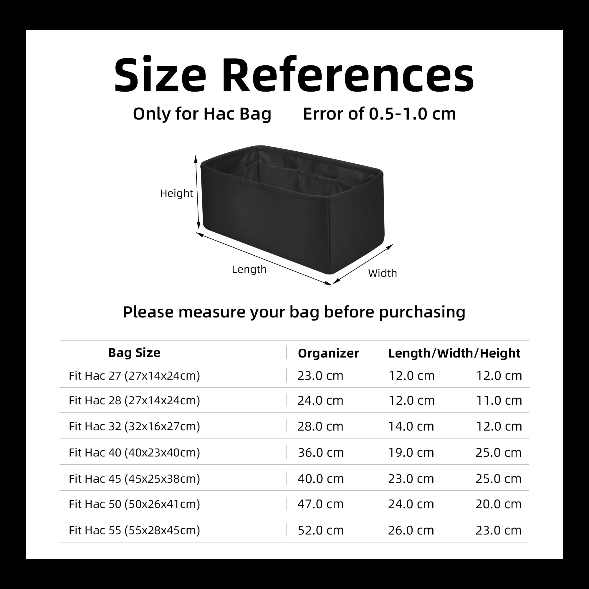 DGAZ Satin Innenorganizer für Hac 40, Handtaschen Zubehör, Schwarz