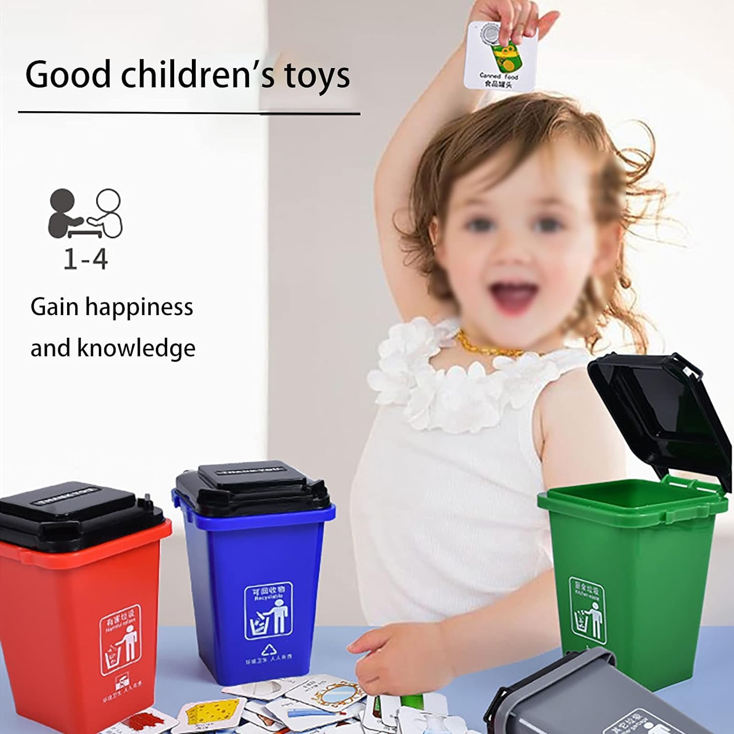 【APPROVATO DA PEDAGOGHI】 Gioco Educativo Riciclaggio Bambini 3-8 Anni - 4 Bidoni Colorati + 108 Carte + Guida | Giocattolo Ecologico per Imparare Differenziata (Plastica/Carta/Vetro/Organico)