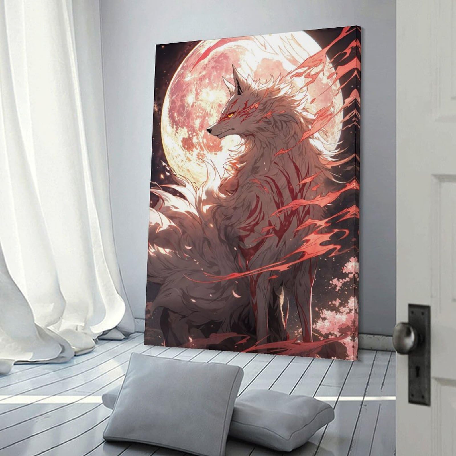 Junmoney Wolf Moon Fantasy Art Print Canvas Art Print, 12x18inch(30x45cm), for Living Room, Bedroom, Office Or Hallway, Decorative Artwork with Broad Appeal