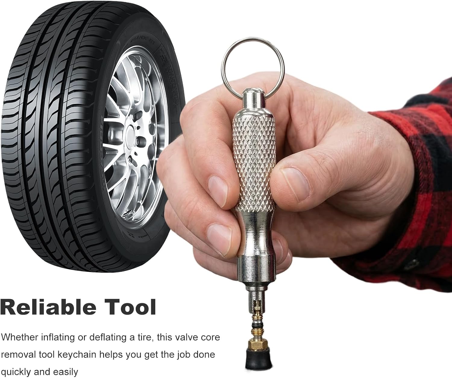 Tire Valve Core Removal Tool Keychain, Portable Stainless Steel Tire Valve Core Remover with Metal Ring, Rust Proof Wheel Valves Stem Disassembly Tool for Cars Trucks Bicycles (1 PCS) image 5