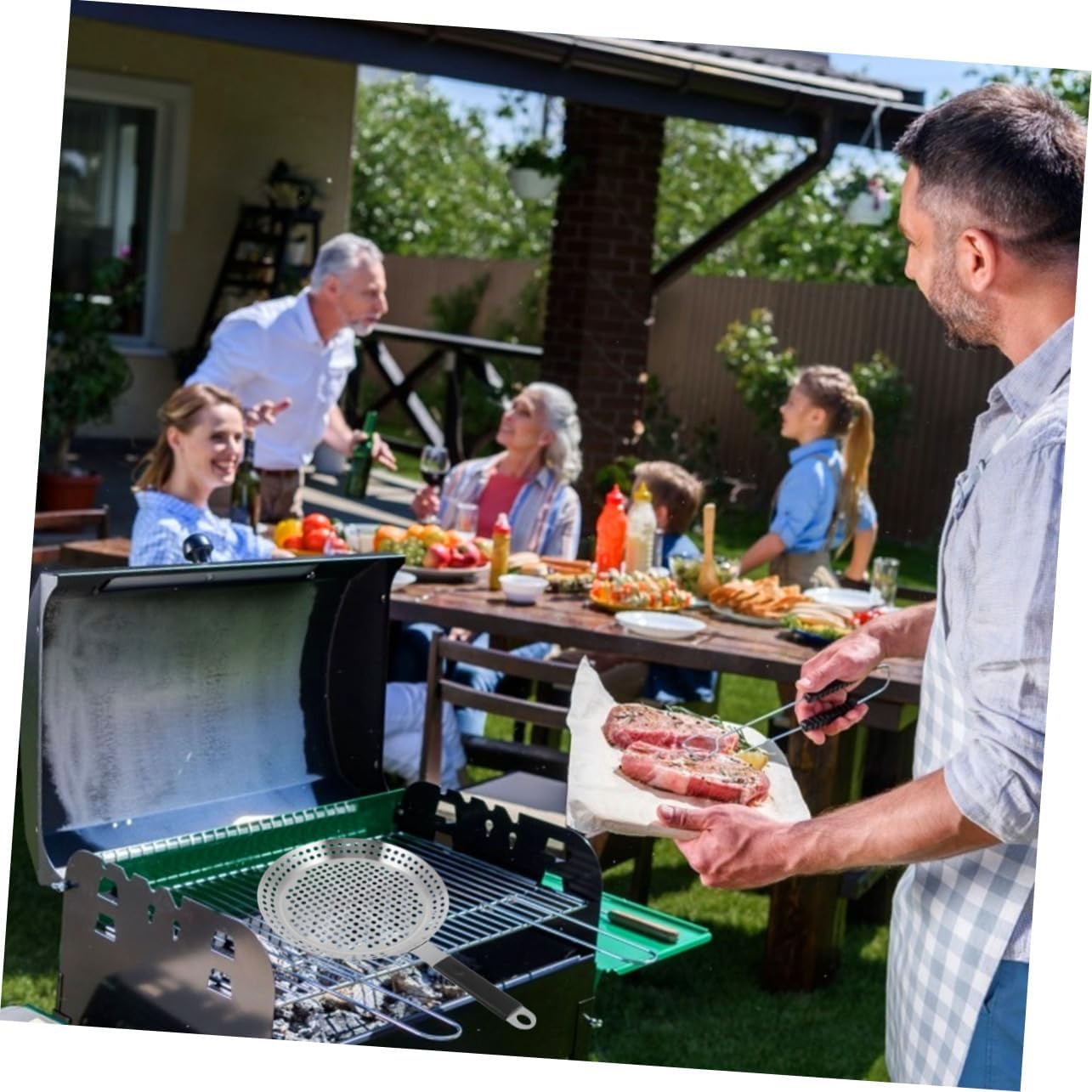 Portable Stainless Steel Roasting Pan Flat Base Bbq Baking Tray for Kitchen Grilling Meat and Vegetables with Easy Clean Design Suitable for Outdoor and Indoor Use