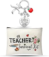 Vista 22 de Set de regalos de agradecimiento para profesores, kit de supervivencia para profesores, llavero con bolsa de maquillaje inicial, bolsa de cosméticos