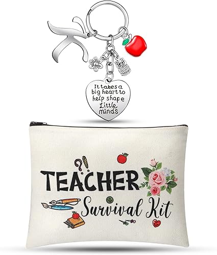 Miniatura 22 de Set de regalos de agradecimiento para profesores, kit de supervivencia para profesores, llavero con bolsa de maquillaje inicial, bolsa de cosméticos