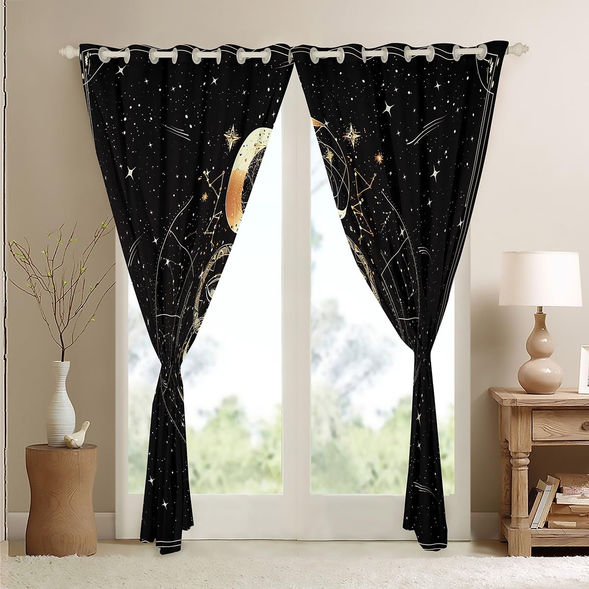 Homemissing Sun Moon Darkening Dreapes Dreamcatcher Blackout Curtains Boho Exotic Window Curtains Bohemian Galaxy Window Treatments Cosmic Celestial Curtains (2 Panels,W66*L90) - Image 4