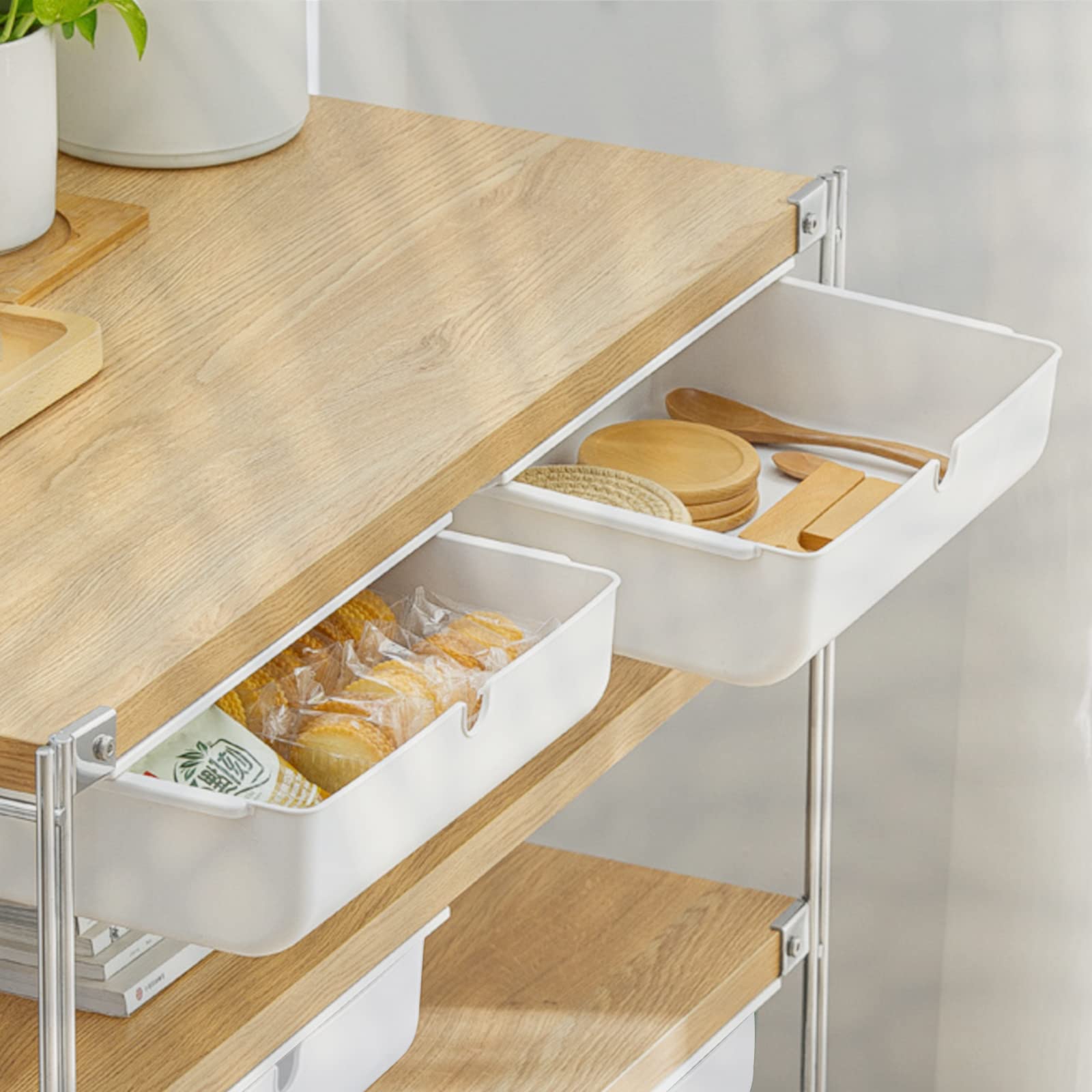 DBREAKS Cajón debajo del escritorio, autoadhesivo, compartimento oculto para cajones, blanco, organizador de escritorio para hogar, escuela y oficina (33 x 23,5 x 8,5 cm)