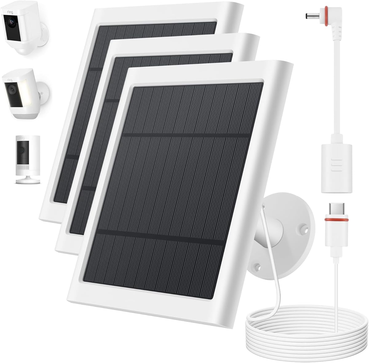 Amazon.com : Solar Panel for Ring Camera, 3 Pack 4W Solar Charger Compatible with Ring Spotlight &All-New Stick Up Outdoor Cam Battery, 10ft Long Cable with USB-C to Rings Barrel Plug Adapter (White)