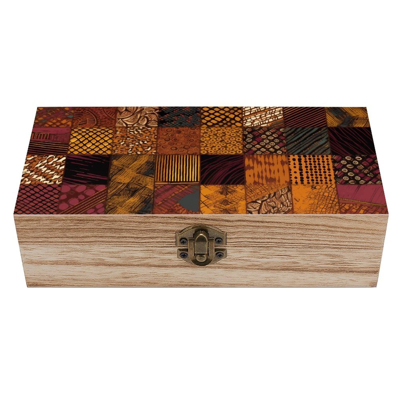 DWVTSLH African Style Patchwork Wooden Storage Box Locked Wood Gift Box Decorative Keepsake Boxes Storage Bins, Memory Boxes for Pictures, Jewelry Organizer Unique Gift Ideas for Men Women