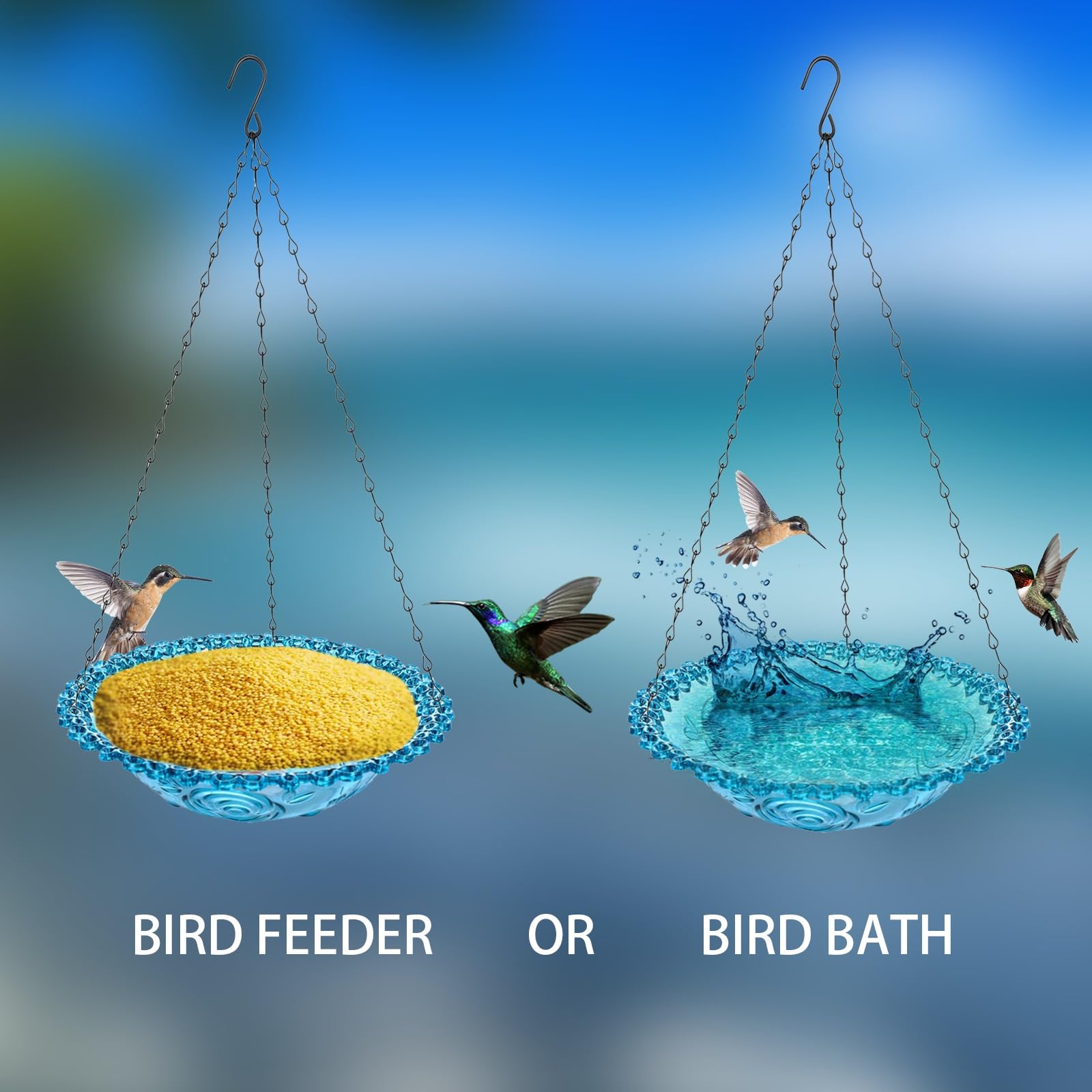 Comederos para Pájaros 2 En 1, Bañera Colgante Bebedero Pájaros Exterior Y Comedero Pájaros Exterior