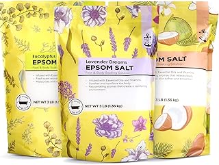Epsom Salt for Soaking, Bath Salts with Lavender & Coconut & Eucalyptus Mint Scent 3 lb, Epsom Salts Bulk Spa Set for Wome...