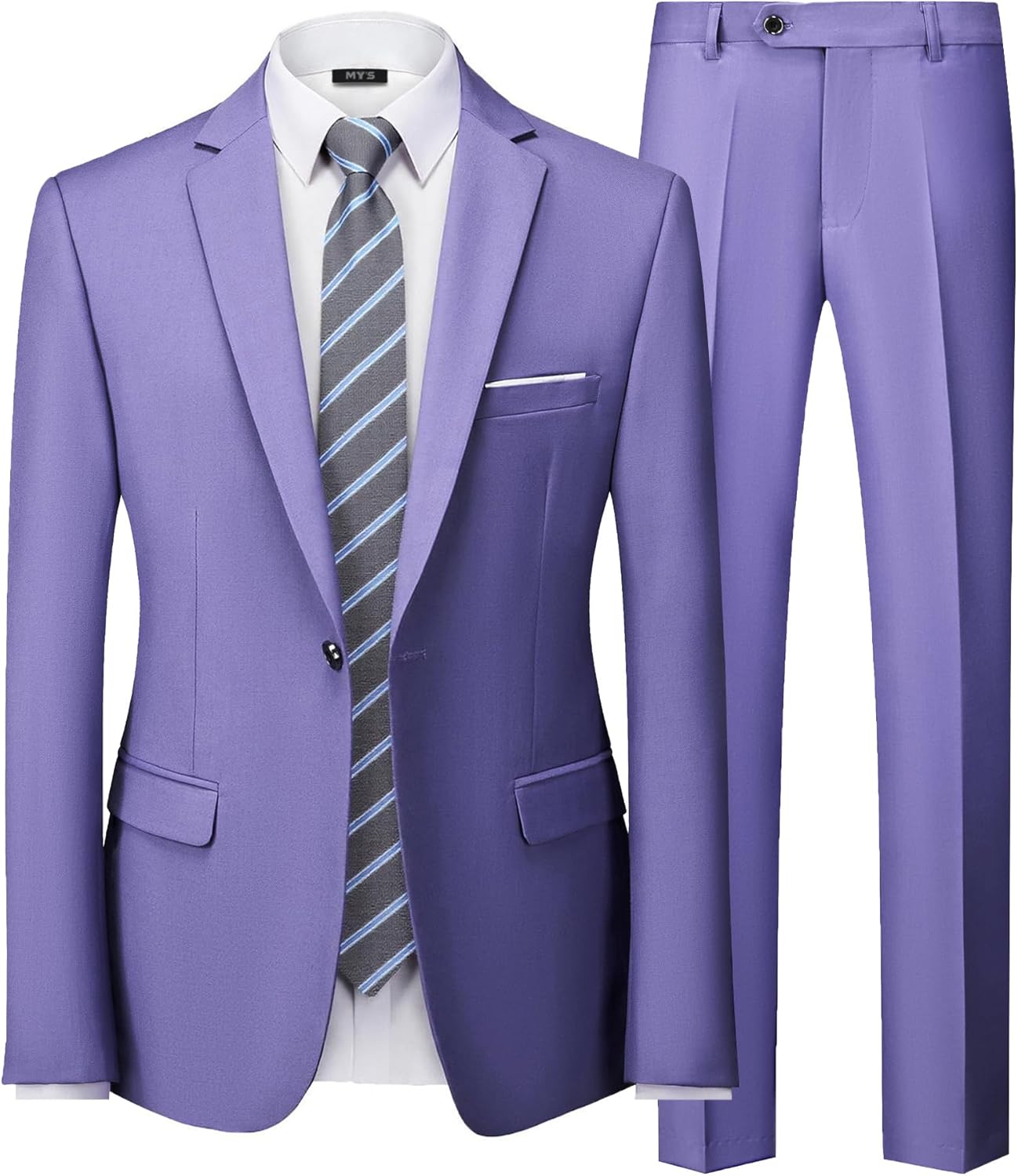 MY'S Men's 2 Piece Suit, One Button Slim Fit Jacket and Pants with Tie, Classic Blazer for Weddings Business Party