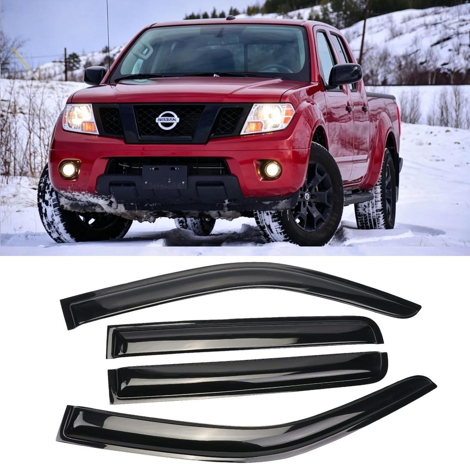 Window Visors Rain Guards fits 2005-2021 N-issan Frontier Crew Cab,Tape On Wind Deflectors Vent Visors Shades for 2009-2013 Suzuki Equator Crew Cab Vent Visors for Cars Black 4pc