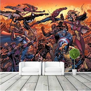Amazon 漫画アベンジャーズ写真壁紙映画壁画壁画マーベルコミック壁紙スーパーヒーロールーム装飾大きな壁アートキッドルームベッドルーム 幅 250cm 高さ175cm A 壁紙
