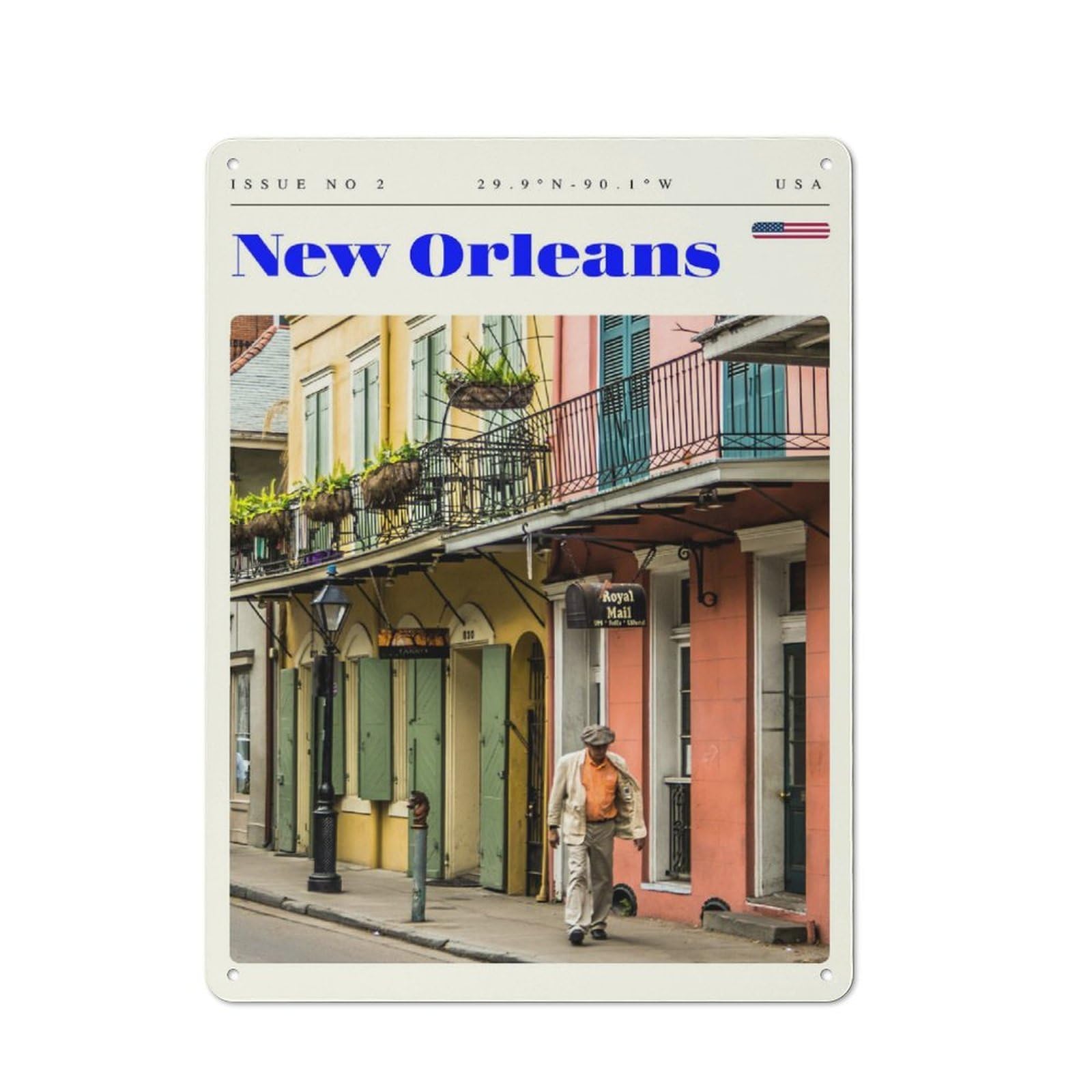 Junmoney Style-8 New Orleans Louisiana Travel Art Rustic Tin Wall Plaque 40X30cm For Hobby Room Or Studio, A New Home Present For Creative Interior Collectors