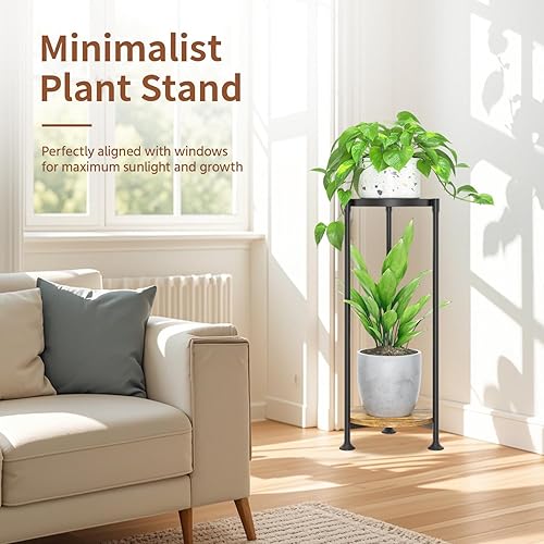 Miniatura 2 de LASZOLA Soporte para Plantas de Interior de 2 Niveles Negro para Maceteros de Flores Grandes y Altos de Servicio Pesado, Estante Vertical de Metal