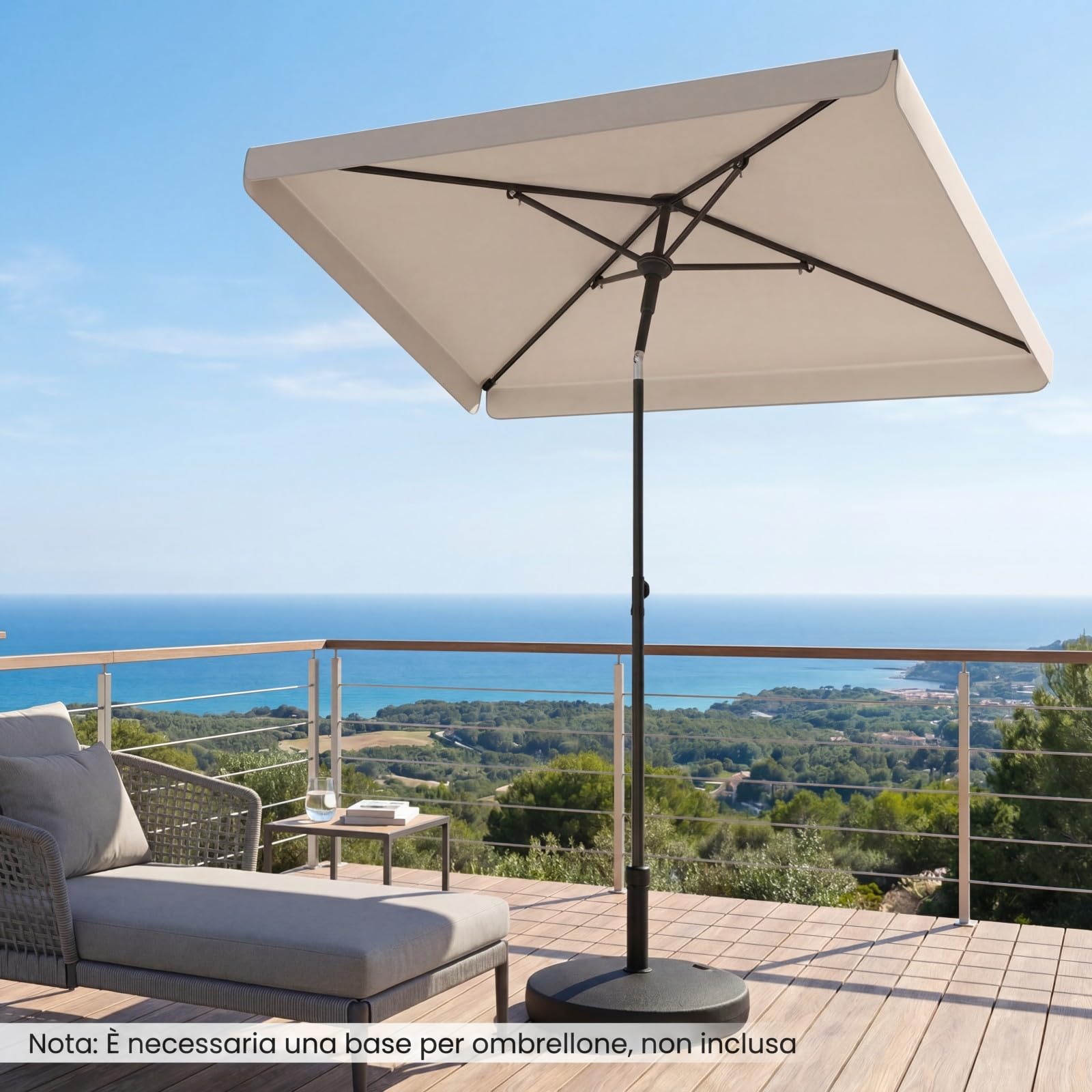 COSTWAY Ombrellone Balcone 200x130 cm, Inclinazione Regolabile (Beige) | Ombrellone con Borsa da Trasporto, Anti-UV, per Giardino, Terrazzo, Spiaggia