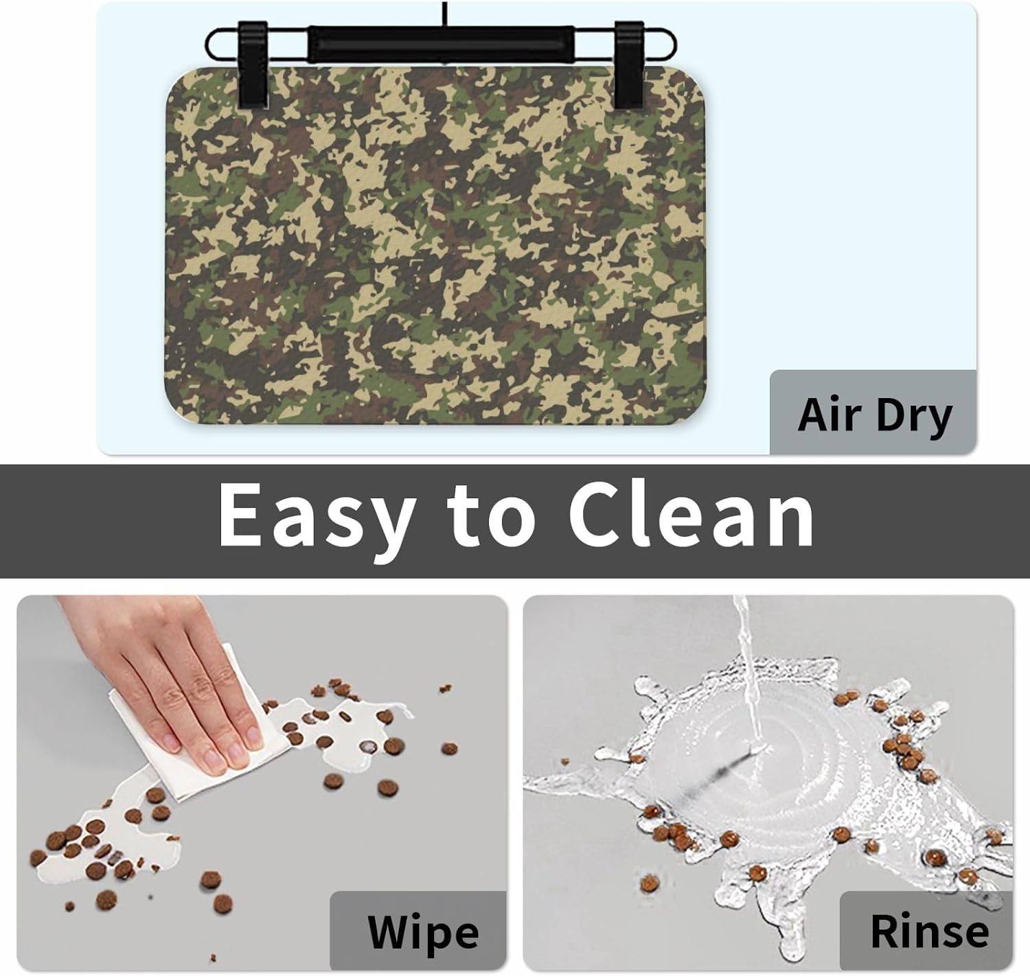 Camouflage Pattern Leather Absorbent Pet Feeding Mat Non-Slip for Dogs Cats 40x60cm