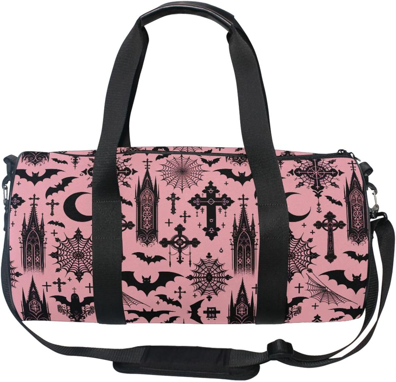 MNSRUU Sports Duffel Bags, Black Gothic Moon Spider Webs and Bats Athletic Gym Bag Overnight Workout Travel Tote Luggage for Men Women Yoga