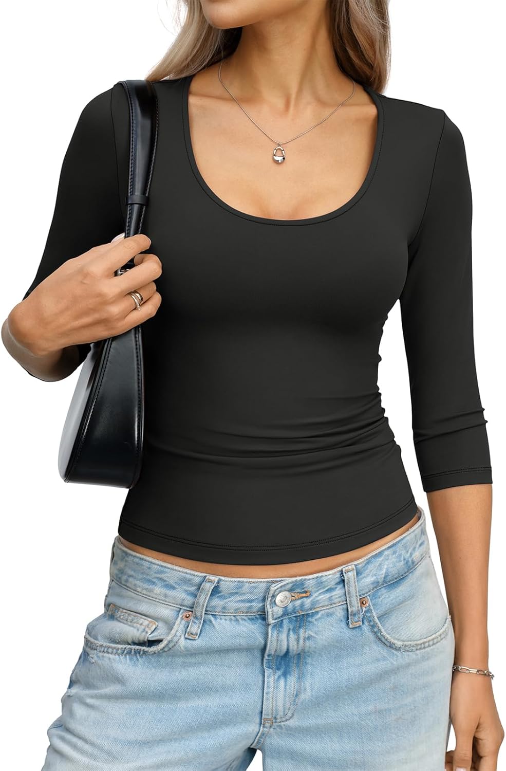 Womens 3/4 Length Sleeve Scoop Neck Tops Casual Slim Fit T-Shirts Basic Tees Spring Summer Outfits Clothes 2026 - Image 4