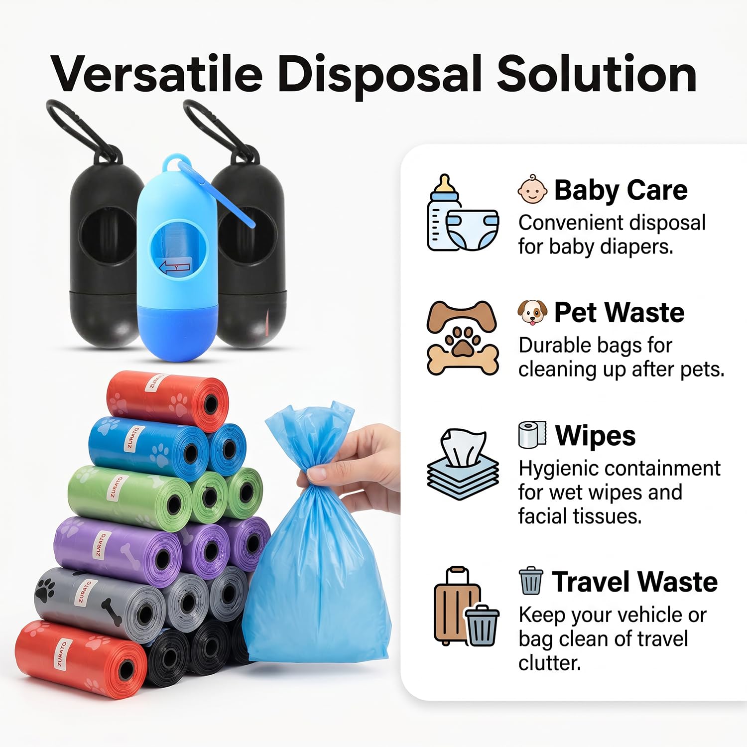 ZURATO Baby Diaper Disposable Bags with Dispenser, Waste Bags, Convenient and Quick Diaper Disposal, Unscented Leak & Odors Proof Diaper Trash Bags for Newborn Diapers (5 Roll + 1 Case) 4