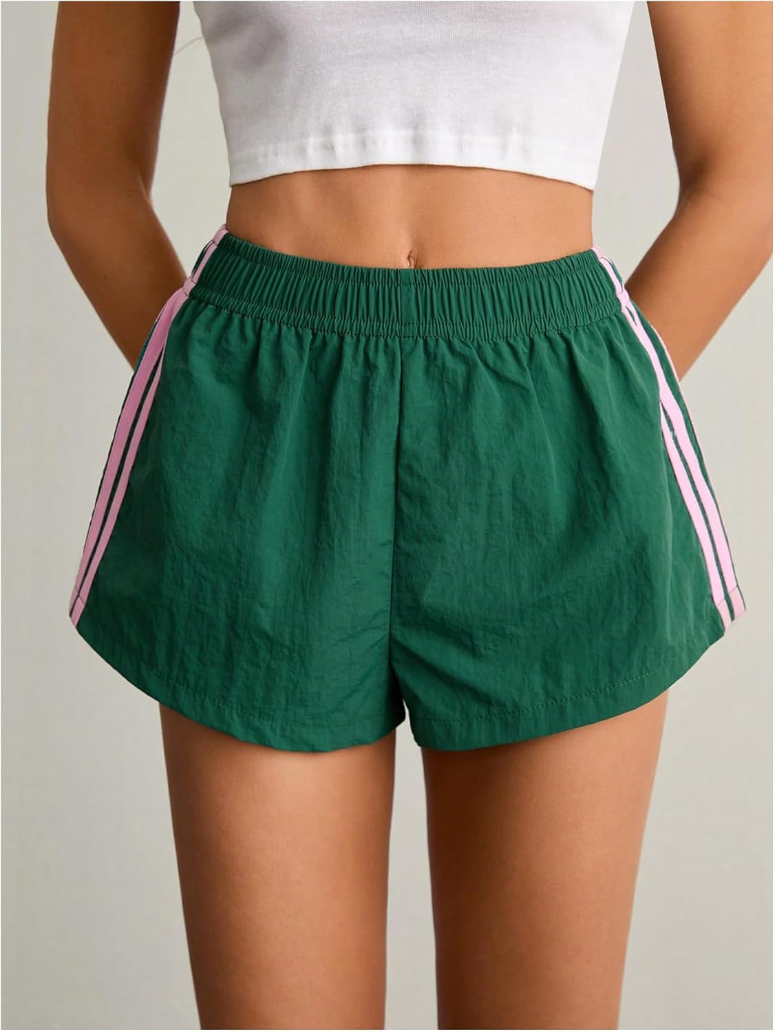 WDIRARA Women's Side Striped Elastic Waist Track Shorts Workout Running Shorts